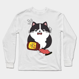 Funny fat cat spilled BBQ sauce Long Sleeve T-Shirt